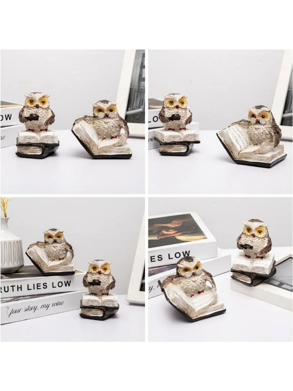 Charming 2PCS Retro Resin Owl Statues - Wise Owl Thinker Sculptures for Home